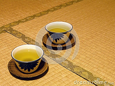Green Tea on Tatami Stock Photo