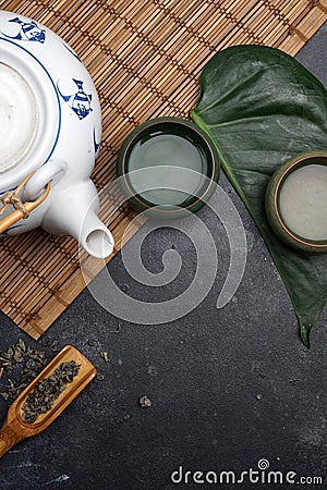 Green tea in a teapot in Chinese or Japan style. Tea concept Stock Photo