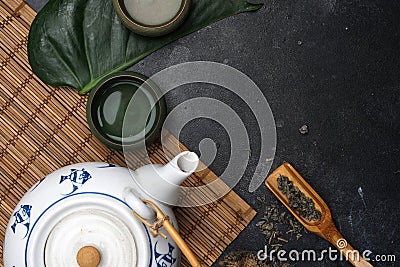 Green tea in a teapot in Chinese or Japan style. Tea concept Stock Photo