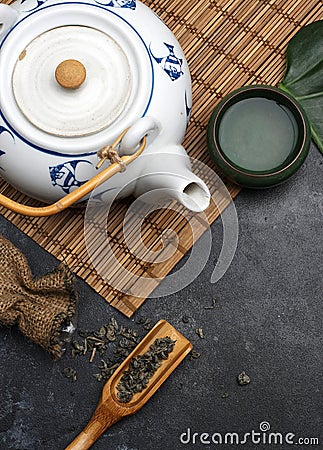 Green tea in a teapot in Chinese or Japan style. Tea concept Stock Photo