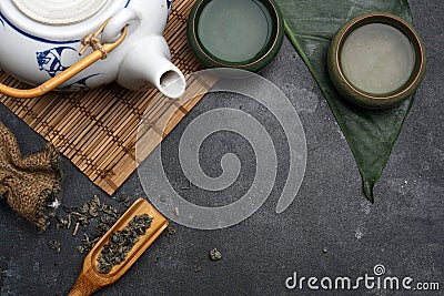 Green tea in a teapot in Chinese or Japan style. Tea concept Stock Photo