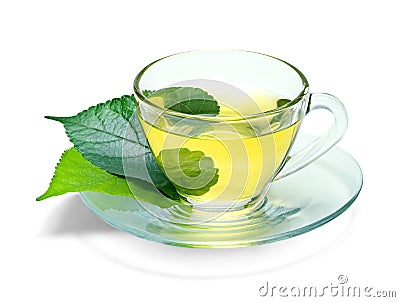 Green tea with transparent cup isolated on white background ,include clipping path Stock Photo