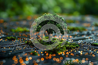 Green Tech Harmony: Nature Meets Circuitry. Concept Eco-friendly Technology, Sustainable Gadgets, Stock Photo