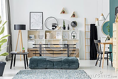 Green teenager`s room interior Stock Photo