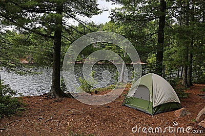 Green Tent in Algonquin Park Stock Photo