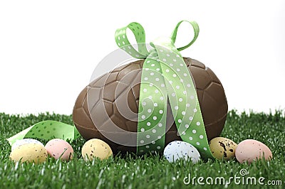 Green theme Happy Easter large chocolate Easter egg Stock Photo