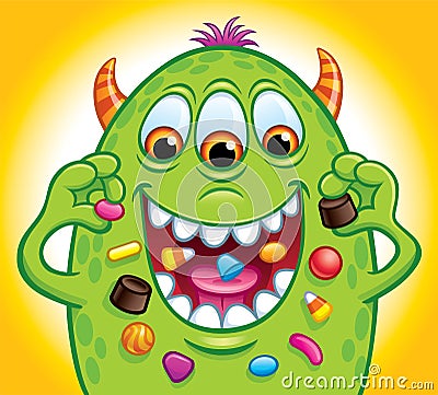 Green Three-Eyed Candy Monster For Halloween Stock Photo
