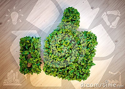 Green thumbs up with eco icons Editorial Stock Photo