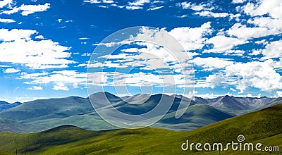 Green Tibet landscape on sunny day with color filter Stock Photo