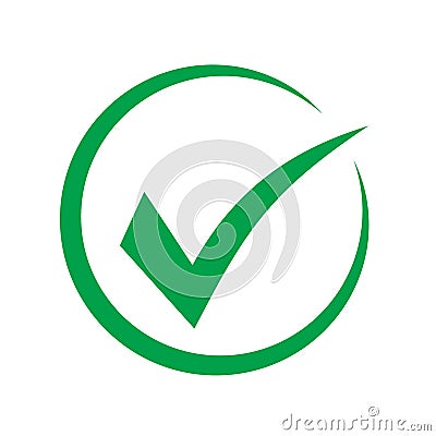 Green tick icon vector symbol, checkmark isolated on white background, checked icon or correct choice sign, check mark or checkbox Vector Illustration