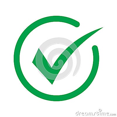 Green tick icon vector symbol, checkmark isolated on white background, checked icon or correct choice sign, check mark or checkbox Vector Illustration