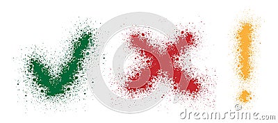 Green tick, red cross and yellow exclamation mark made of colorful splashes. Vector illustration Vector Illustration