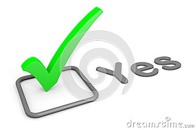 Green tick and YES word. Stock Photo