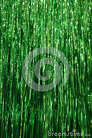 Green Tinsel Background Stock Photo