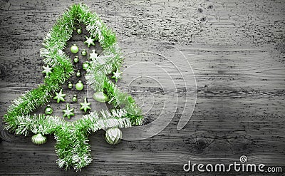 Green Tinsel Christmas Tree, Copy Space Stock Photo