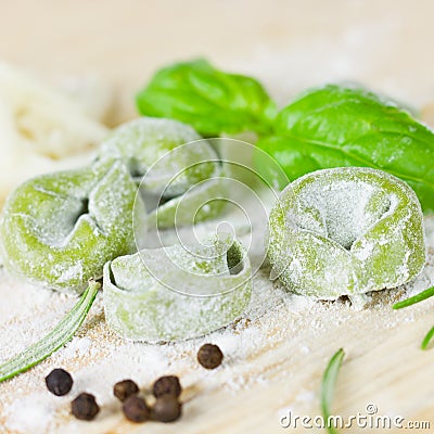 Green tortellini Stock Photo