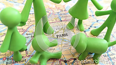 A green toy family exploring Paris with children Stock Photo