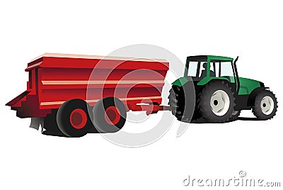 Green tractor with trailer Vector Illustration