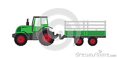 Green tractor with trailer Vector Illustration