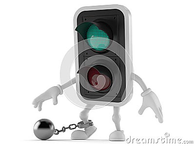 Green traffic light character with prison ball Cartoon Illustration