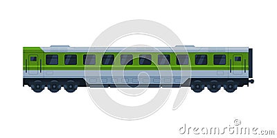 Green Train Passenger Wagon, Railroad Transportation Vehicle Flat Vector Illustration on White Background Vector Illustration