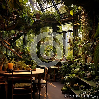 Green Tranquility Indoor Garden Decor. Generative AI Stock Photo