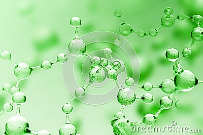 Green transparent molecule model over green Stock Photo