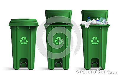 Green Trash Buckets Set Vector Illustration