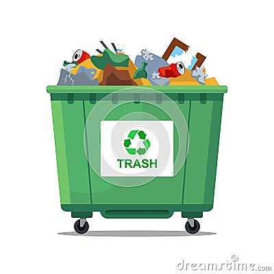 The Green Trash Can Is Full Of Waste. Cartoon Vector | CartoonDealer