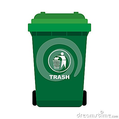 Green Trash with man throw out the thrash icon Vector Illustration