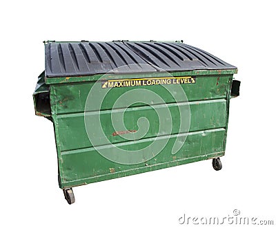 Green Trash or Recycle Dumpster On White with Clipping Path Stock Photo