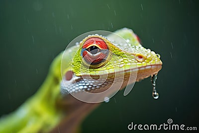 green tree anole with bright dewlap in rainforest Stock Photo