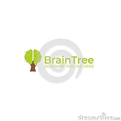 Green tree brain creative logo. Logotype concept. Education and human mind Vector Illustration