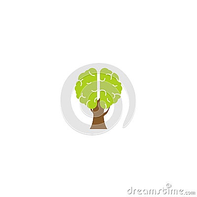 Green tree brain creative logo. Logotype concept. Education and human mind Vector Illustration