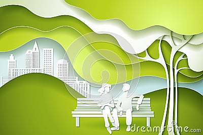 Green tree and family. Vector Illustration