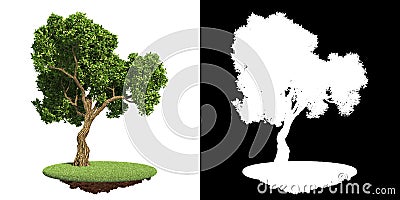 Green Tree on Grass with Detail Raster Mask. Stock Photo