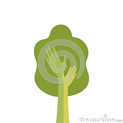 Green Tree With Hand Logo Icon Flat Vector Illustration