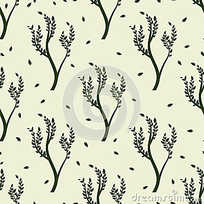 Green tree and leaves seamles pattern Vector Illustration