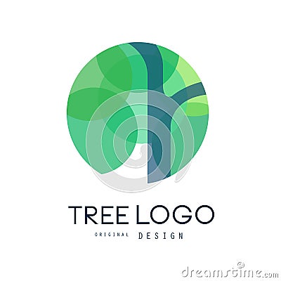 Green tree logo original design, green eco circle badge, abstract organic element vector illustration Vector Illustration