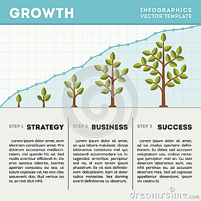 Green tree and plant timeline diagram infographics vector template. Business growth concept Vector Illustration