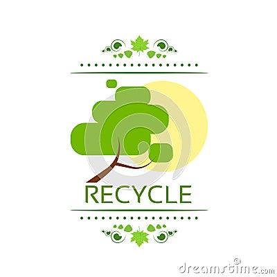 Green tree recycle flat eco icon vector Vector Illustration