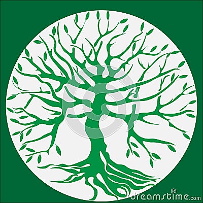 Green tree with roots. Vector Illustration