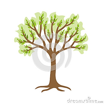 Green tree with roots. Vector Illustration