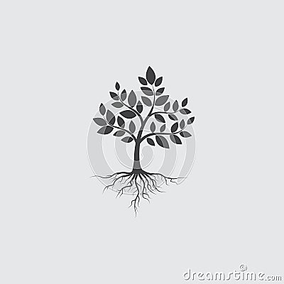 Green tree with roots on a white background. Vector Illustration Vector Illustration