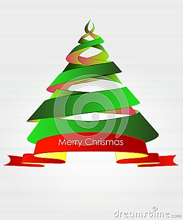 Green tree triangle design with red riboon Vector Illustration