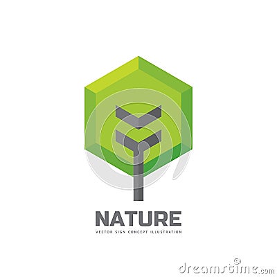 Green tree - vector business logo template concept illustration in flat style. Landscape forest creative sign. Nature symbol. Vector Illustration