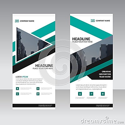 Green triangle Business Roll Up Banner flat design template Vector Illustration