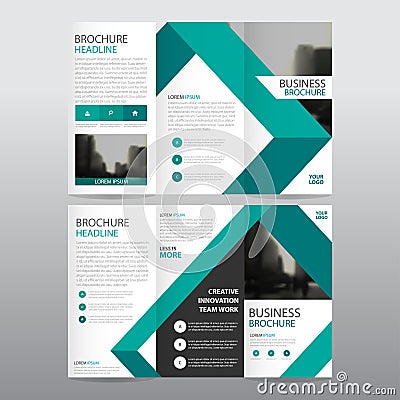 Green triangle business trifold Leaflet Brochure Flyer report template vector minimal flat design set, abstract three fold Vector Illustration