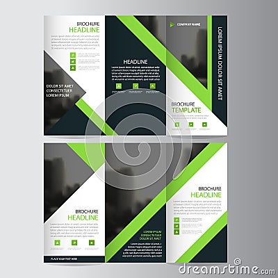 Green triangle business trifold Leaflet Brochure Flyer report template vector minimal flat design set, abstract three fold Vector Illustration