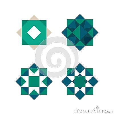 Green triangles and squares shape. Abstract geometrical tile, vector logo template. Arabic pattern element. Vector Illustration